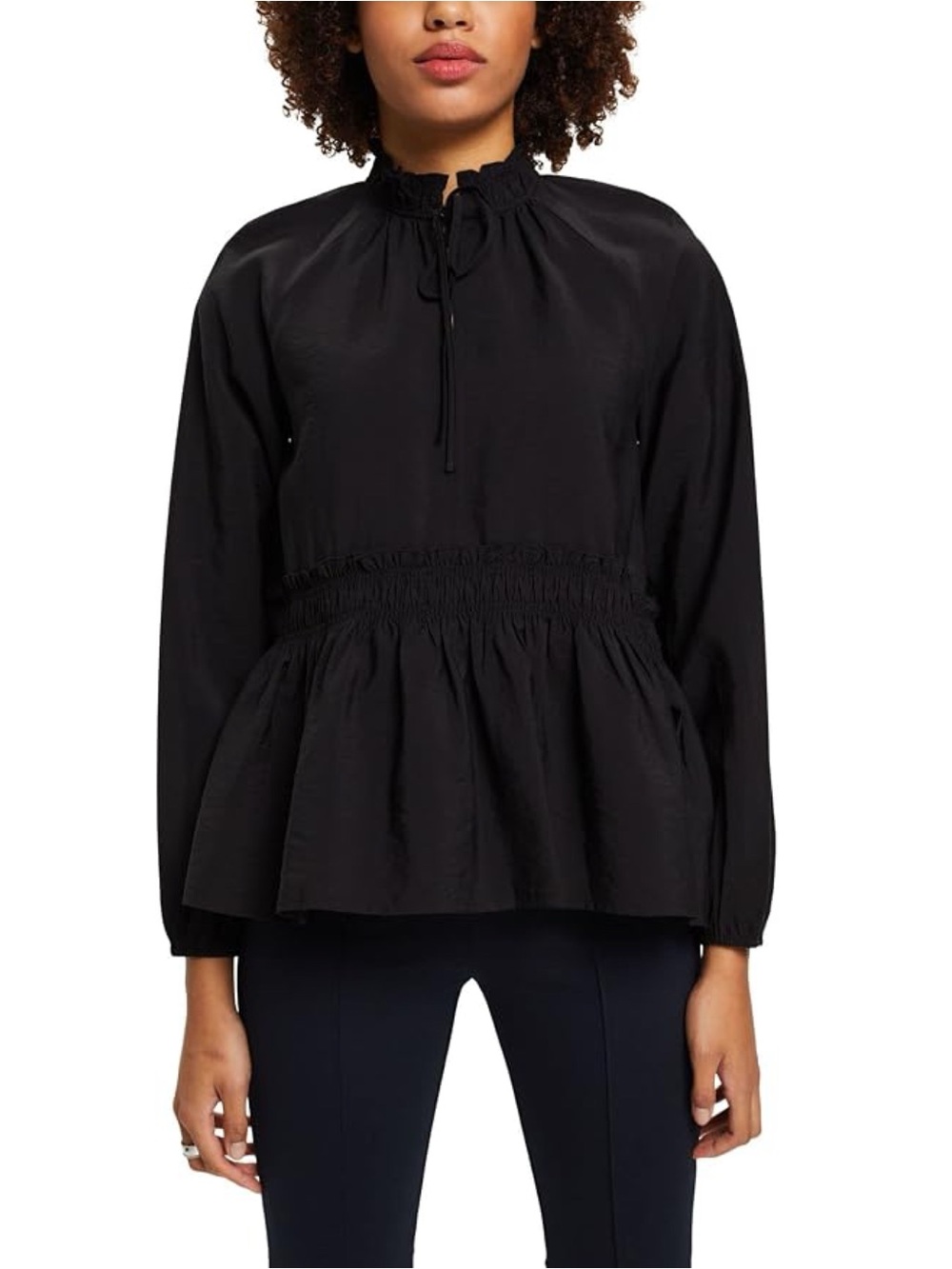 EDC by ESPRIT Tie Ruffle Blouse Long Sleeve Black